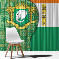 Ivory Coast Window Curtain with Elephant Crest and Tribal Pattern Design - Wonder Print Shop