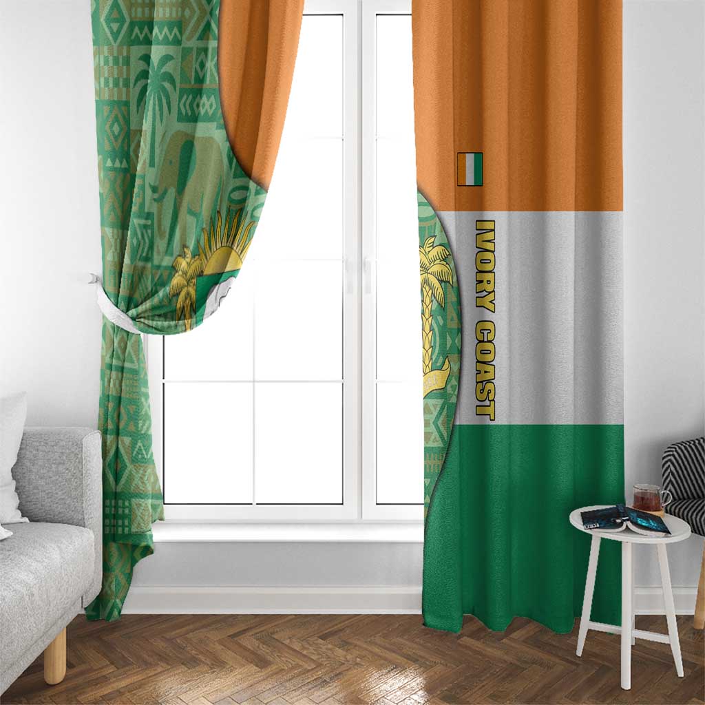Ivory Coast Window Curtain with Elephant Crest and Tribal Pattern Design - Wonder Print Shop