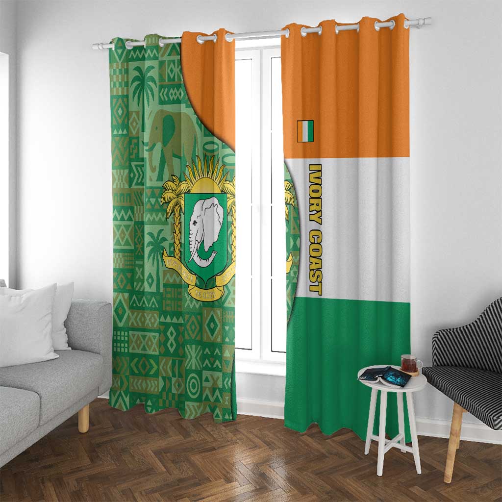 Ivory Coast Window Curtain with Elephant Crest and Tribal Pattern Design - Wonder Print Shop