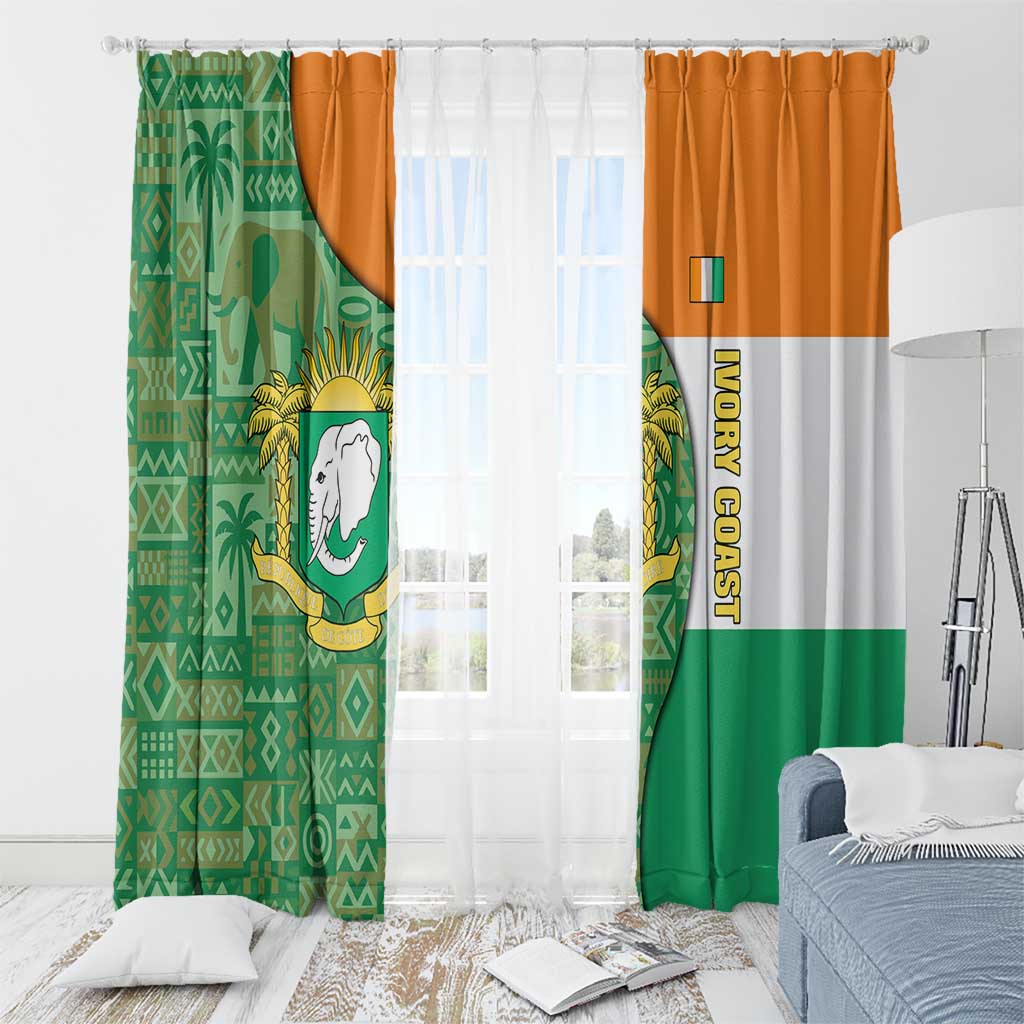 Ivory Coast Window Curtain with Elephant Crest and Tribal Pattern Design - Wonder Print Shop