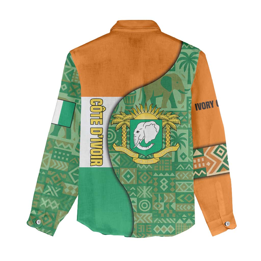 Ivory Coast Women Casual Shirt with Elephant Crest and Tribal Pattern Design - Wonder Print Shop