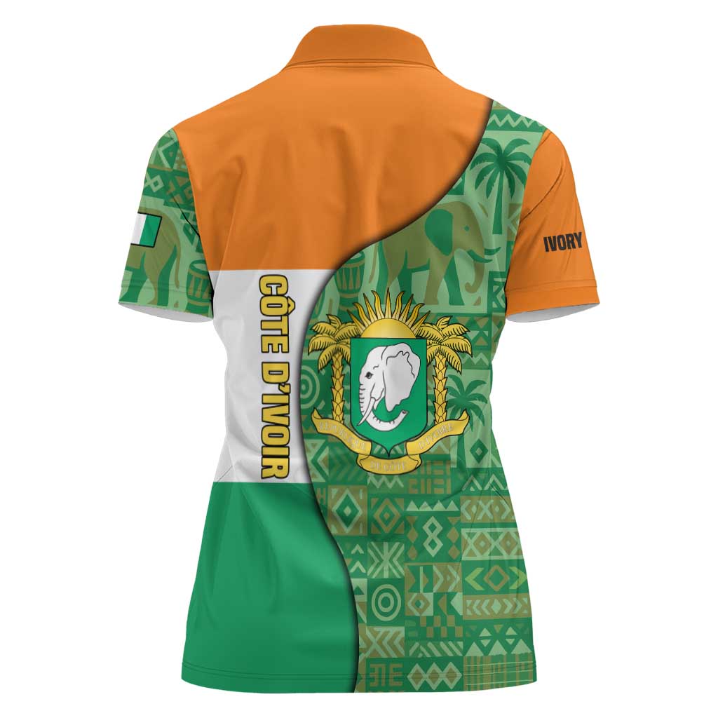 Ivory Coast Women Polo Shirt with Elephant Crest and Tribal Pattern Design - Wonder Print Shop