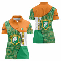 Ivory Coast Women Polo Shirt with Elephant Crest and Tribal Pattern Design - Wonder Print Shop