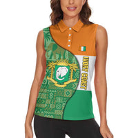 Ivory Coast Women Sleeveless Polo Shirt with Elephant Crest and Tribal Pattern Design - Wonder Print Shop