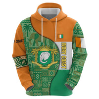 Ivory Coast Zip Hoodie with Elephant Crest and Tribal Pattern Design - Wonder Print Shop