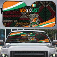 Ivory Coast Auto Sun Shade with Soccer Elephant and Tribal Pattern Design - Wonder Print Shop