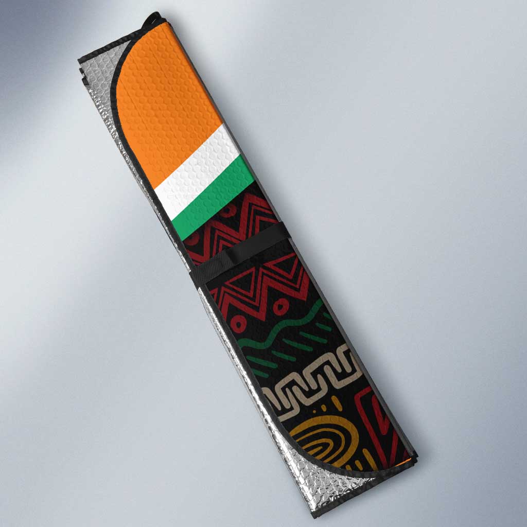 Ivory Coast Auto Sun Shade with Soccer Elephant and Tribal Pattern Design - Wonder Print Shop