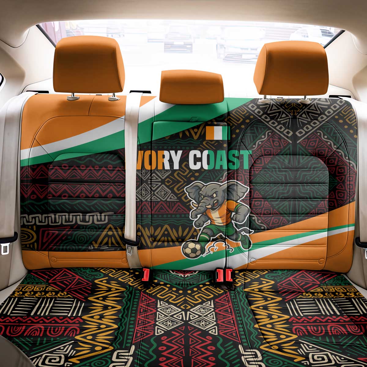 Ivory Coast Back Car Seat Cover with Soccer Elephant and Tribal Pattern Design - Wonder Print Shop