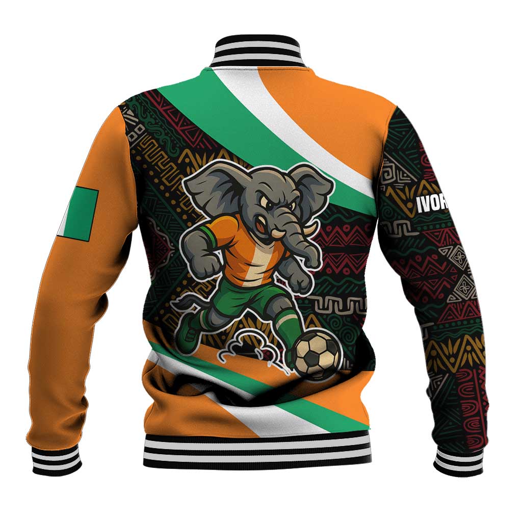 Ivory Coast Baseball Jacket with Soccer Elephant and Tribal Pattern Design - Wonder Print Shop