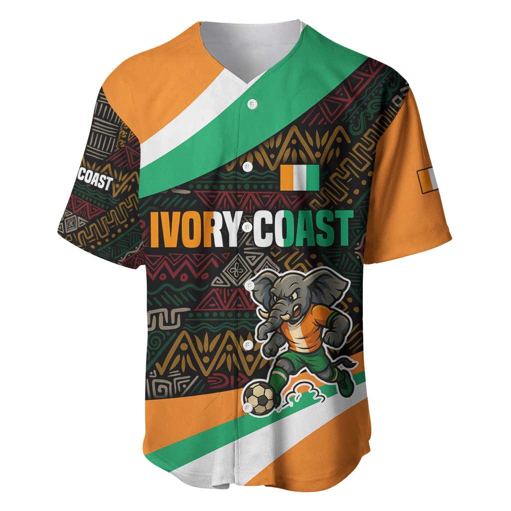 Ivory Coast Baseball Jersey with Soccer Elephant and Tribal Pattern Design - Wonder Print Shop
