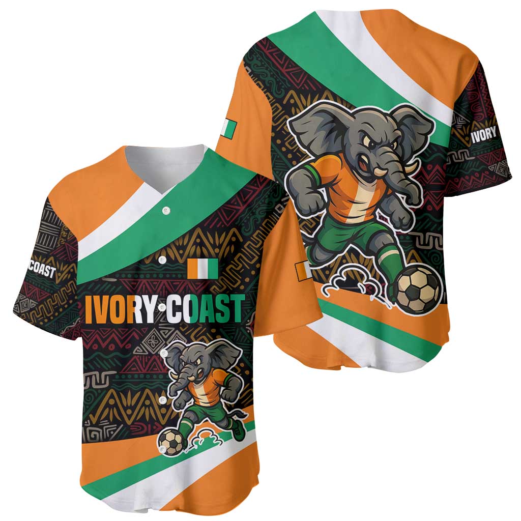 Ivory Coast Baseball Jersey with Soccer Elephant and Tribal Pattern Design - Wonder Print Shop