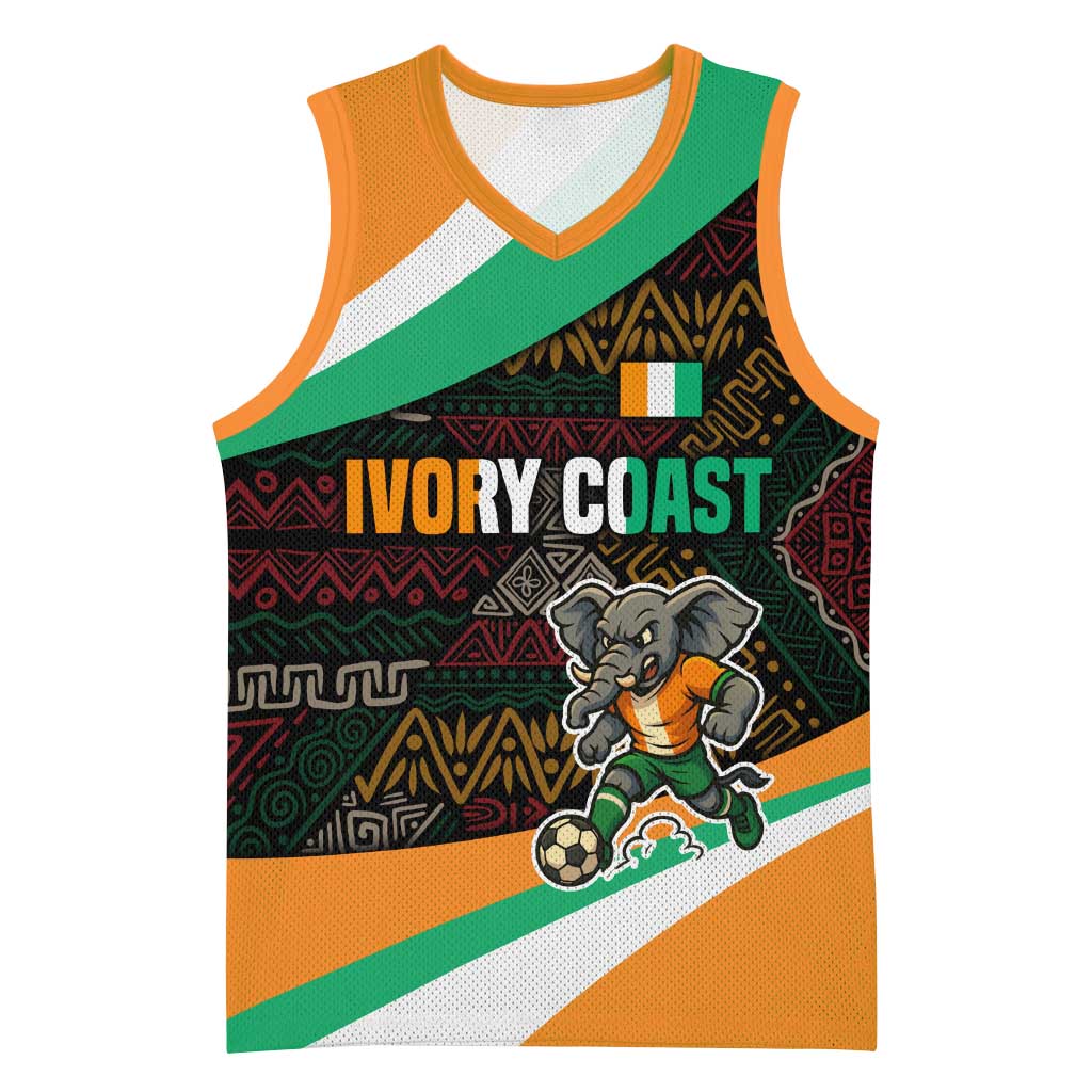 Ivory Coast Basketball Jersey with Soccer Elephant and Tribal Pattern Design - Wonder Print Shop