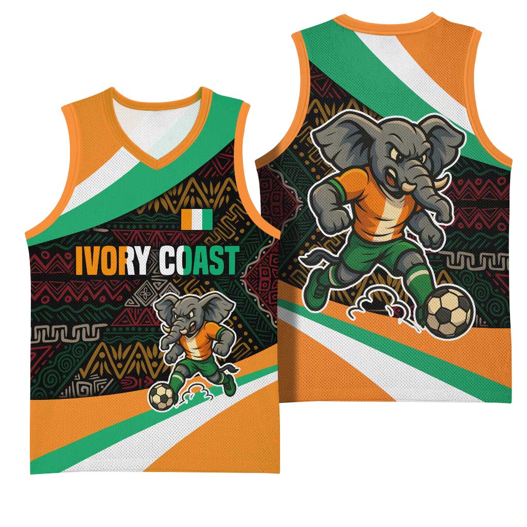 Ivory Coast Basketball Jersey with Soccer Elephant and Tribal Pattern Design - Wonder Print Shop