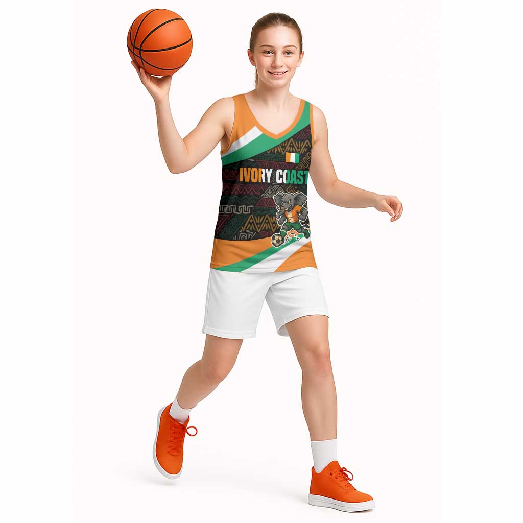 Ivory Coast Basketball Jersey with Soccer Elephant and Tribal Pattern Design - Wonder Print Shop