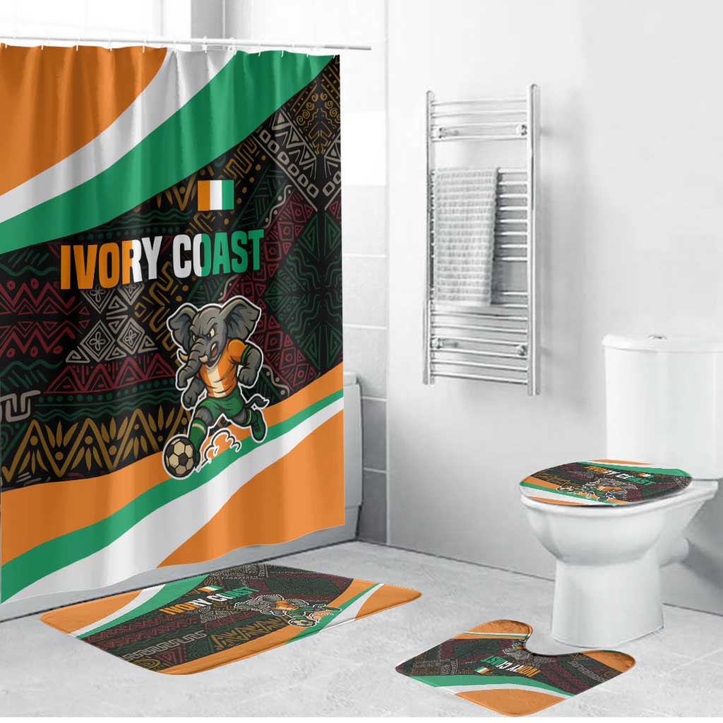 Ivory Coast Bathroom Set with Soccer Elephant and Tribal Pattern Design - Wonder Print Shop