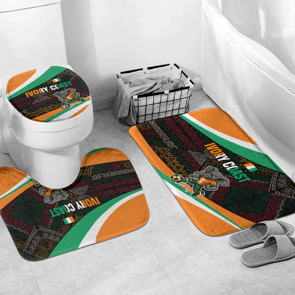 Ivory Coast Bathroom Set with Soccer Elephant and Tribal Pattern Design - Wonder Print Shop