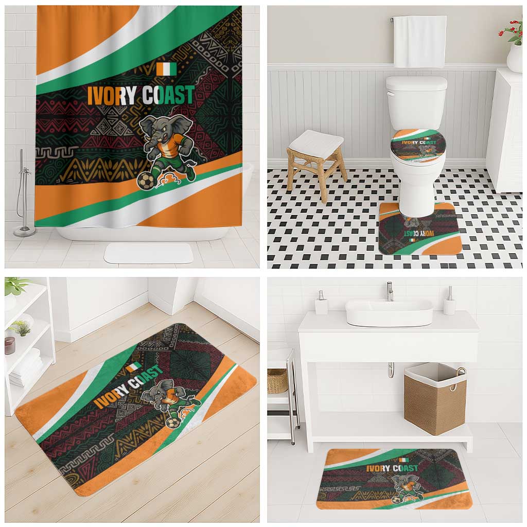 Ivory Coast Bathroom Set with Soccer Elephant and Tribal Pattern Design - Wonder Print Shop