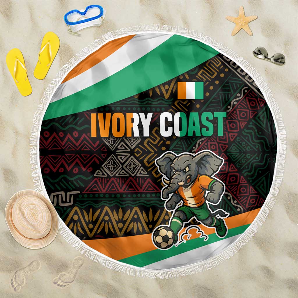 Ivory Coast Beach Blanket with Soccer Elephant and Tribal Pattern Design - Wonder Print Shop