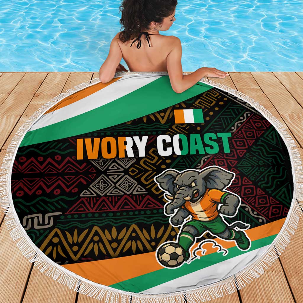 Ivory Coast Beach Blanket with Soccer Elephant and Tribal Pattern Design - Wonder Print Shop