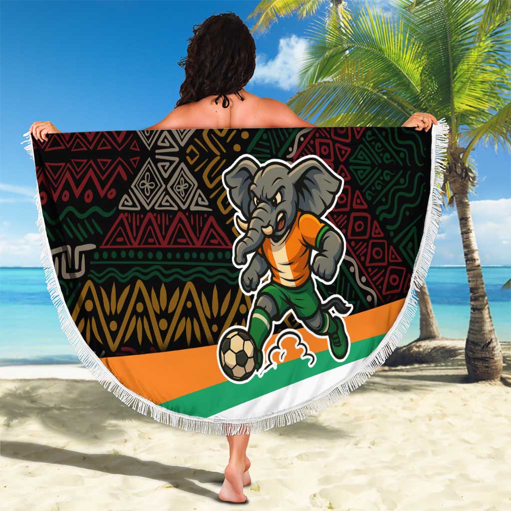 Ivory Coast Beach Blanket with Soccer Elephant and Tribal Pattern Design - Wonder Print Shop