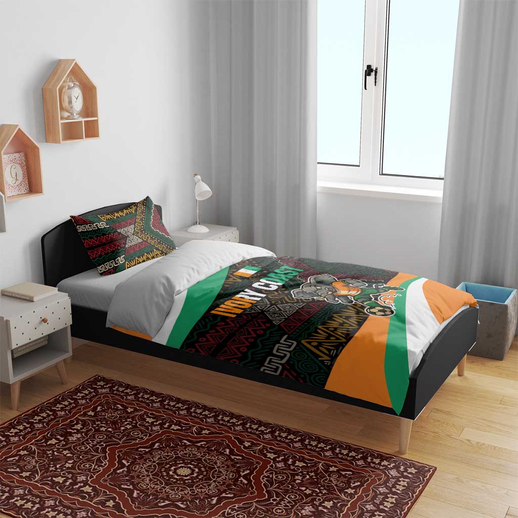 Ivory Coast Bedding Set with Soccer Elephant and Tribal Pattern Design - Wonder Print Shop