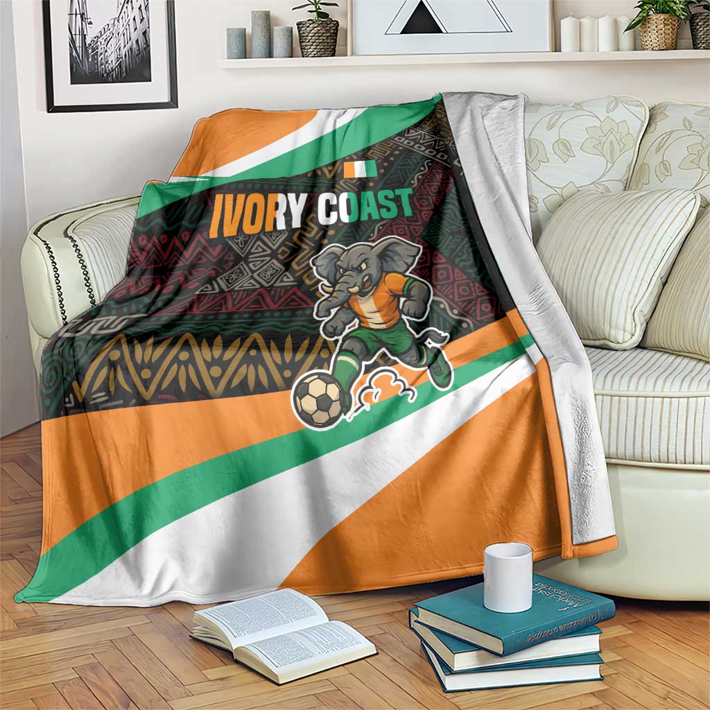 Ivory Coast Blanket with Soccer Elephant and Tribal Pattern Design - Wonder Print Shop