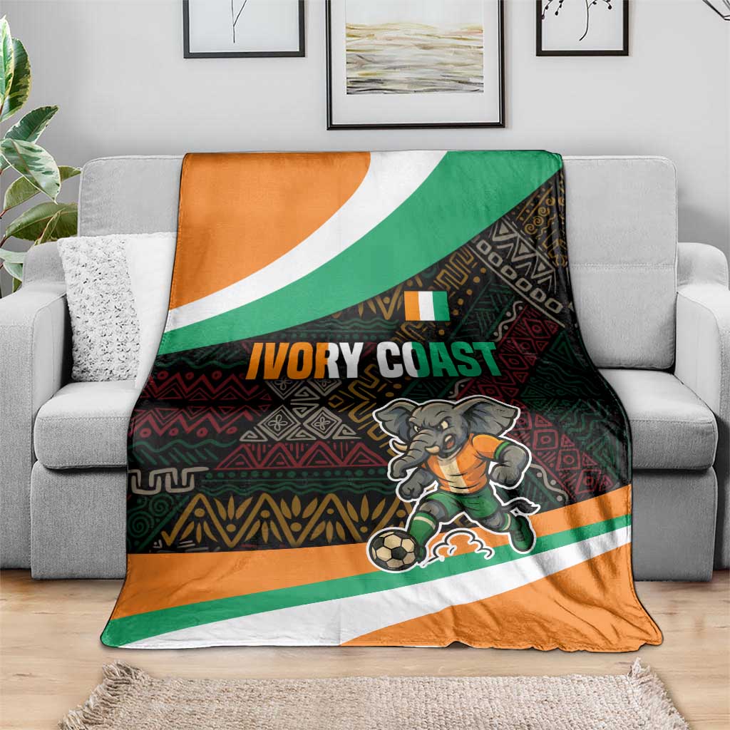 Ivory Coast Blanket with Soccer Elephant and Tribal Pattern Design - Wonder Print Shop