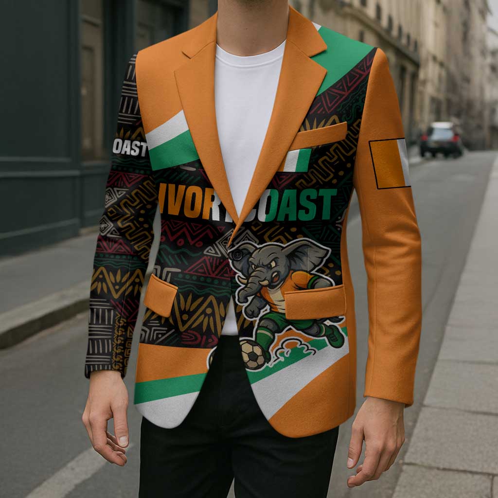 Ivory Coast Blazer with Soccer Elephant and Tribal Pattern Design - Wonder Print Shop
