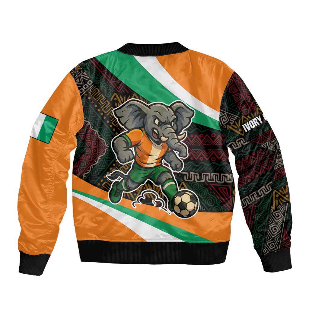 Ivory Coast Bomber Jacket with Soccer Elephant and Tribal Pattern Design - Wonder Print Shop