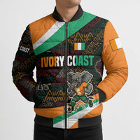 Ivory Coast Bomber Puffer Jacket with Soccer Elephant and Tribal Pattern Design - Wonder Print Shop