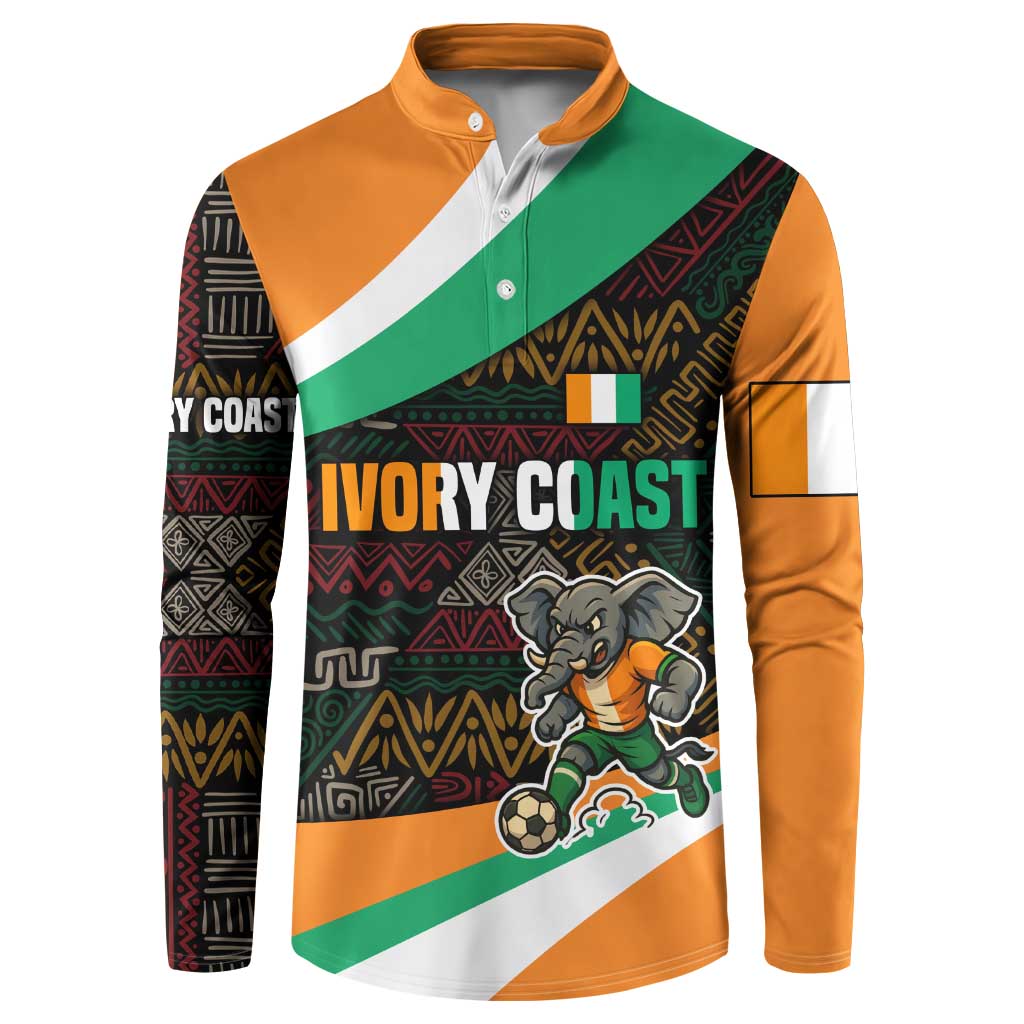 Ivory Coast Button Sweatshirt with Soccer Elephant and Tribal Pattern Design - Wonder Print Shop