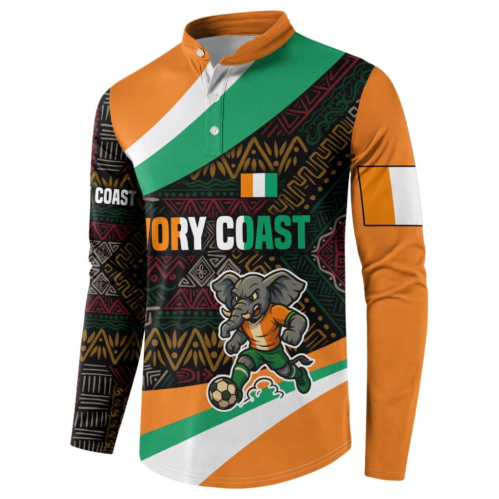 Ivory Coast Button Sweatshirt with Soccer Elephant and Tribal Pattern Design - Wonder Print Shop