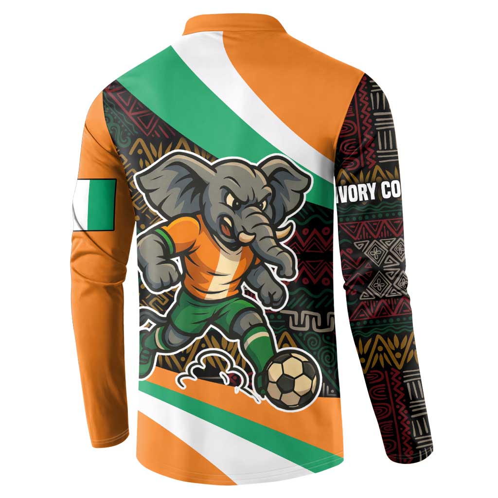 Ivory Coast Button Sweatshirt with Soccer Elephant and Tribal Pattern Design - Wonder Print Shop