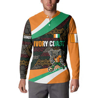 Ivory Coast Button Sweatshirt with Soccer Elephant and Tribal Pattern Design - Wonder Print Shop