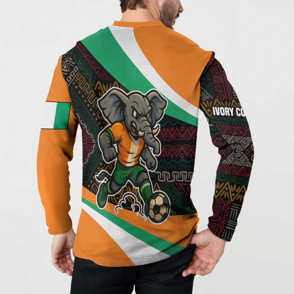 Ivory Coast Button Sweatshirt with Soccer Elephant and Tribal Pattern Design - Wonder Print Shop