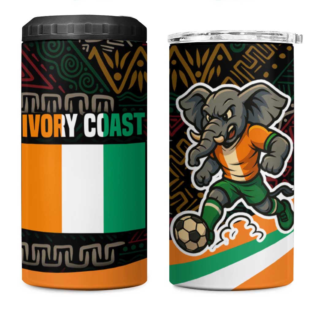 Ivory Coast 4 in 1 Can Cooler Tumbler with Soccer Elephant and Tribal Pattern Design - Wonder Print Shop