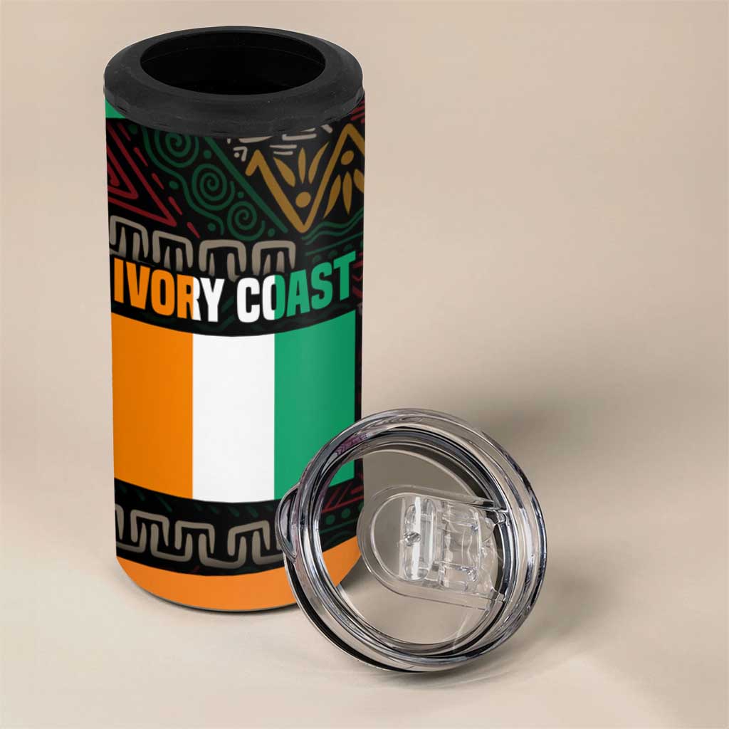 Ivory Coast 4 in 1 Can Cooler Tumbler with Soccer Elephant and Tribal Pattern Design - Wonder Print Shop