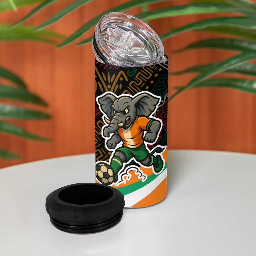Ivory Coast 4 in 1 Can Cooler Tumbler with Soccer Elephant and Tribal Pattern Design - Wonder Print Shop