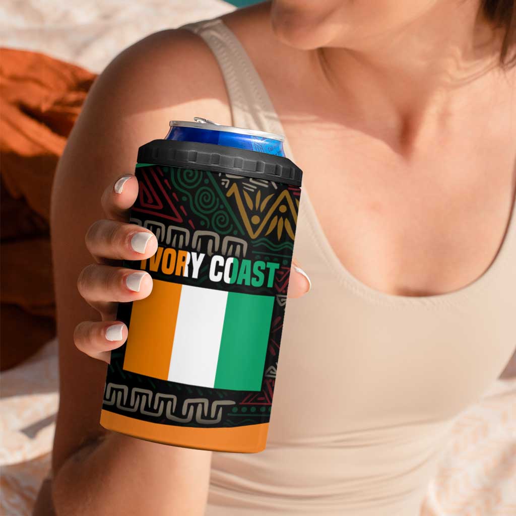 Ivory Coast 4 in 1 Can Cooler Tumbler with Soccer Elephant and Tribal Pattern Design - Wonder Print Shop
