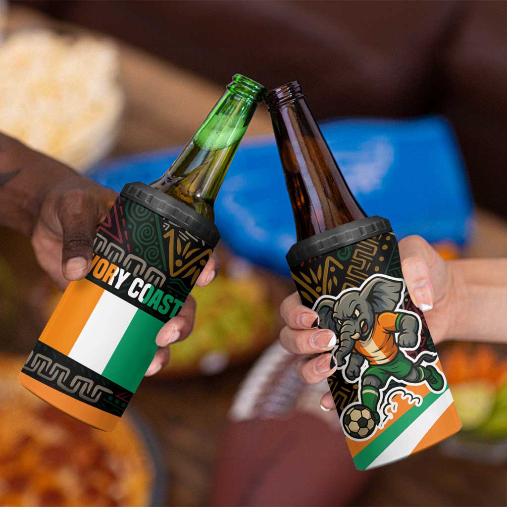 Ivory Coast 4 in 1 Can Cooler Tumbler with Soccer Elephant and Tribal Pattern Design - Wonder Print Shop