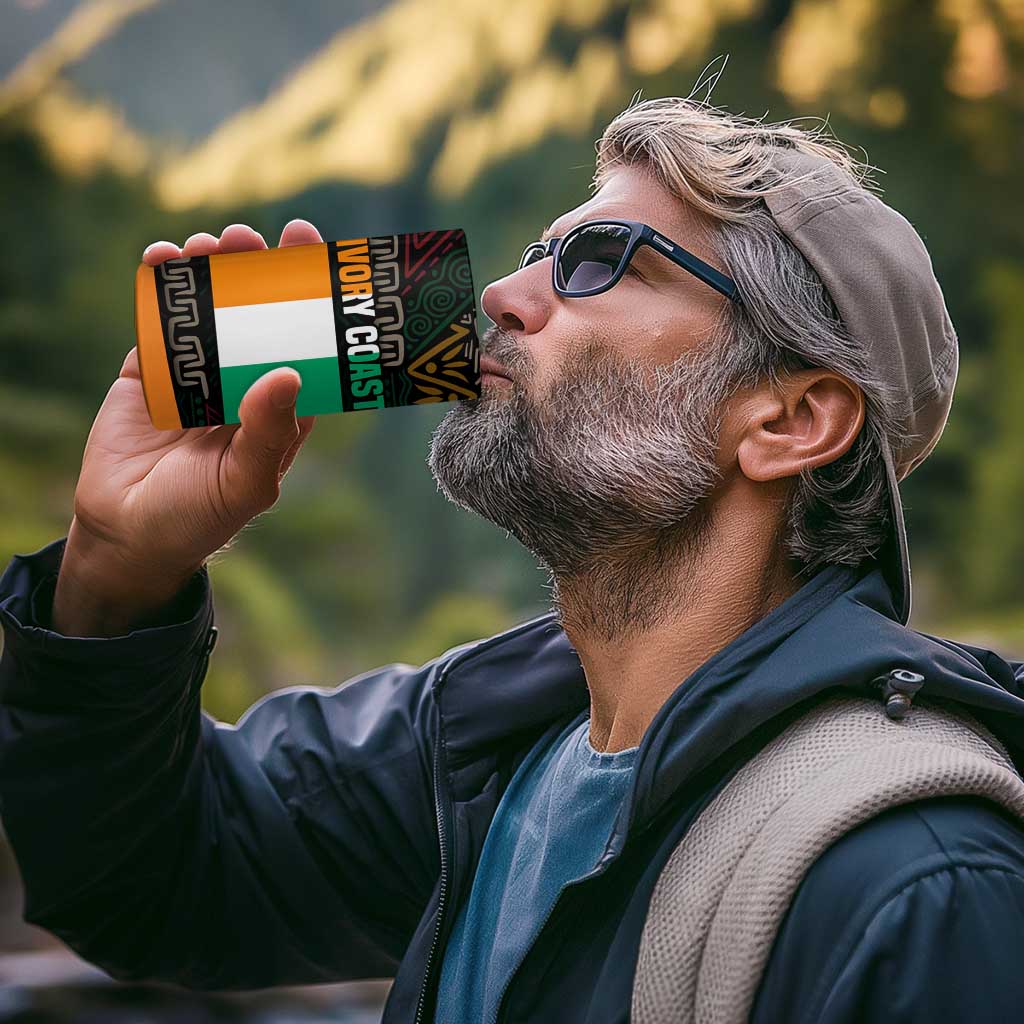 Ivory Coast 4 in 1 Can Cooler Tumbler with Soccer Elephant and Tribal Pattern Design - Wonder Print Shop