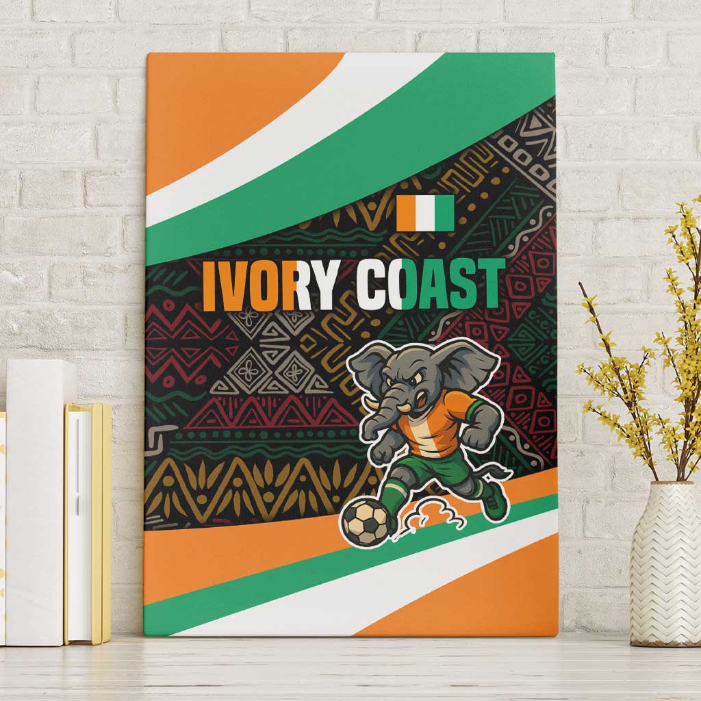 Ivory Coast Canvas Wall Art with Soccer Elephant and Tribal Pattern Design - Wonder Print Shop