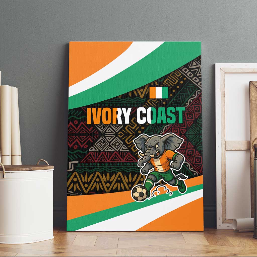 Ivory Coast Canvas Wall Art with Soccer Elephant and Tribal Pattern Design - Wonder Print Shop