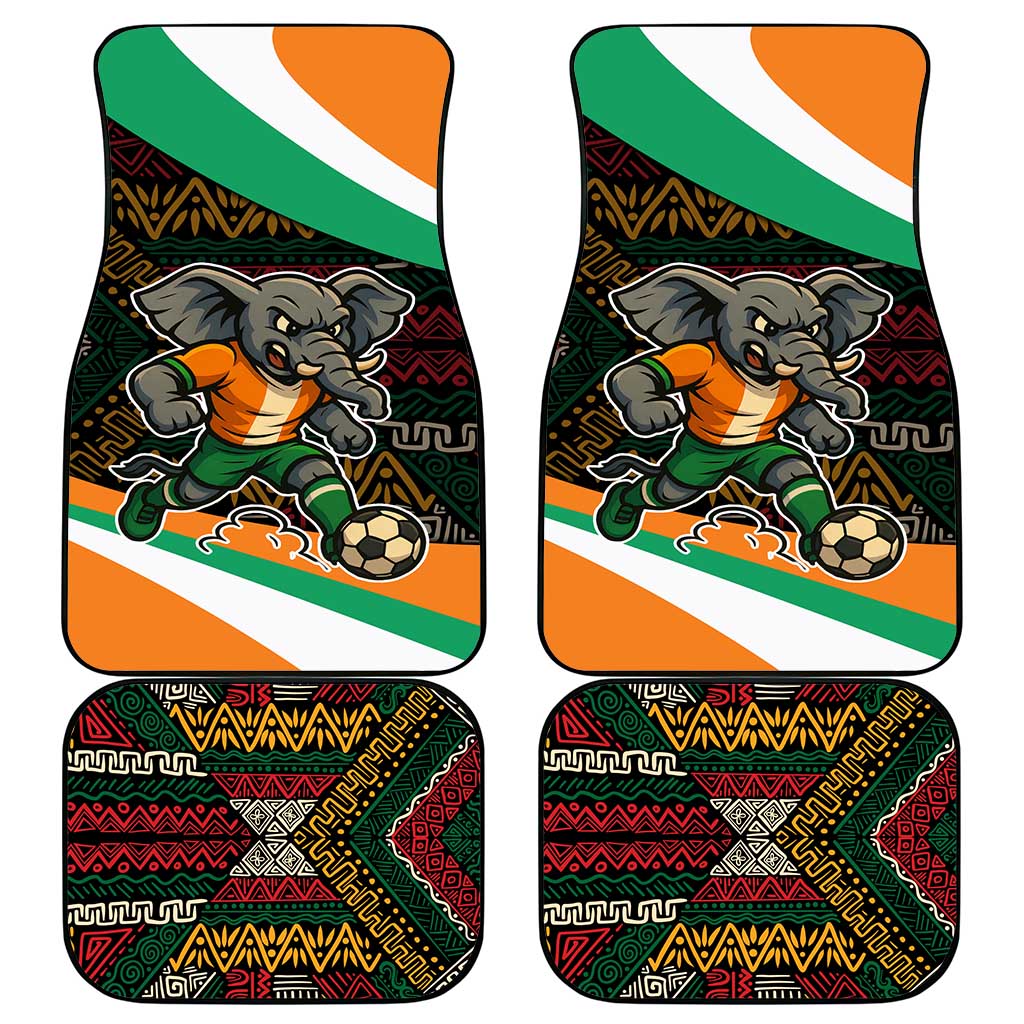 Ivory Coast Car Mats with Soccer Elephant and Tribal Pattern Design - Wonder Print Shop