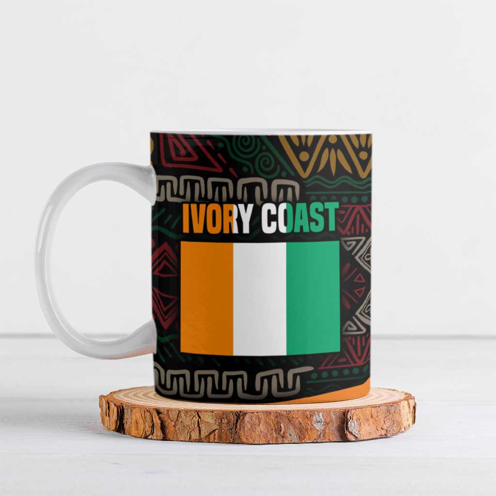 Ivory Coast Ceramic Mug with Soccer Elephant and Tribal Pattern Design - Wonder Print Shop
