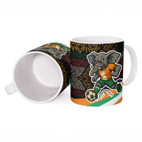 Ivory Coast Ceramic Mug with Soccer Elephant and Tribal Pattern Design - Wonder Print Shop