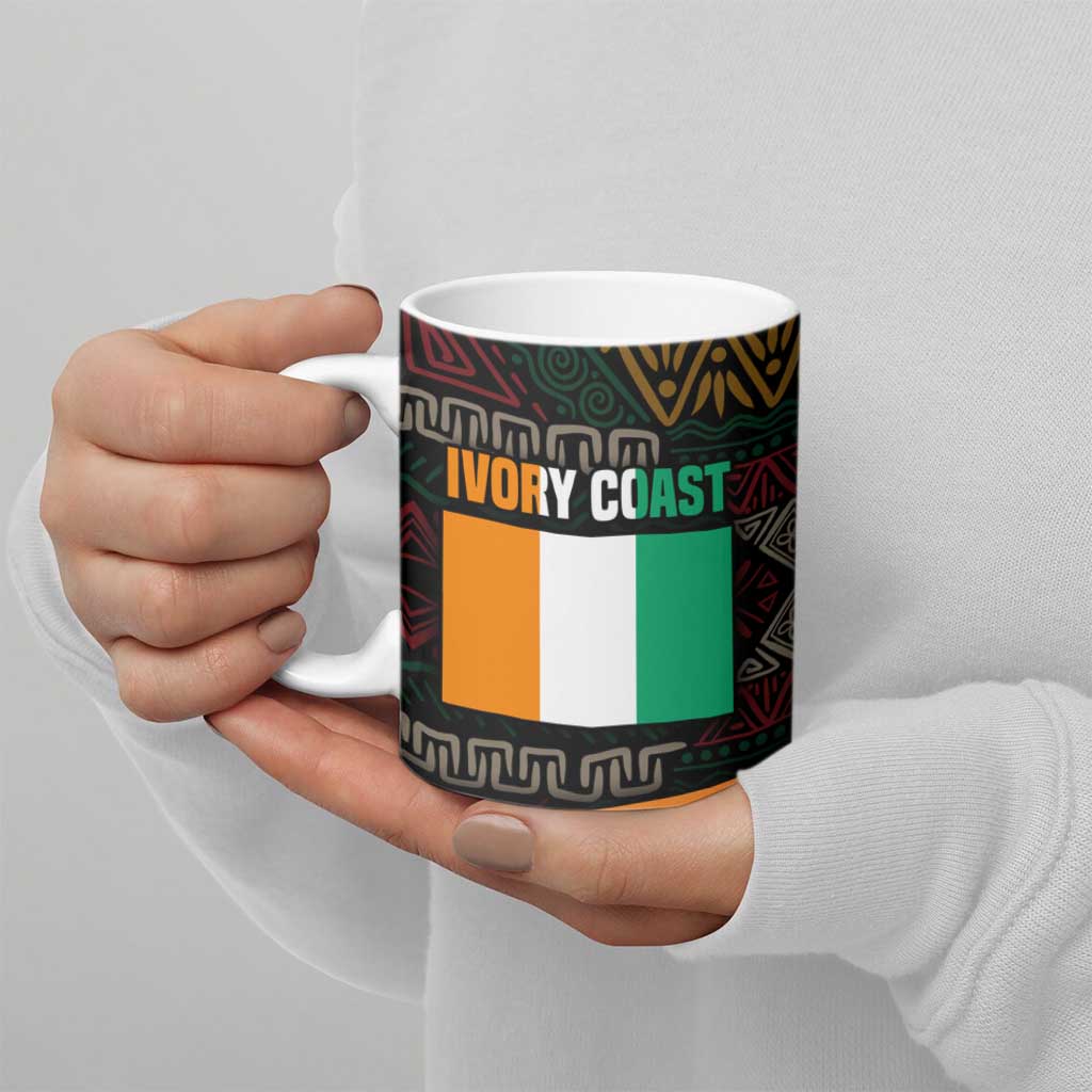 Ivory Coast Ceramic Mug with Soccer Elephant and Tribal Pattern Design - Wonder Print Shop
