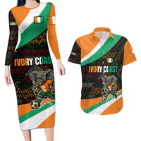 Ivory Coast Couples Matching Long Sleeve Bodycon Dress and Hawaiian Shirt with Soccer Elephant and Tribal Pattern Design - Wonder Print Shop