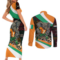 Ivory Coast Couples Matching Short Sleeve Bodycon Dress and Long Sleeve Button Shirt with Soccer Elephant and Tribal Pattern Design - Wonder Print Shop