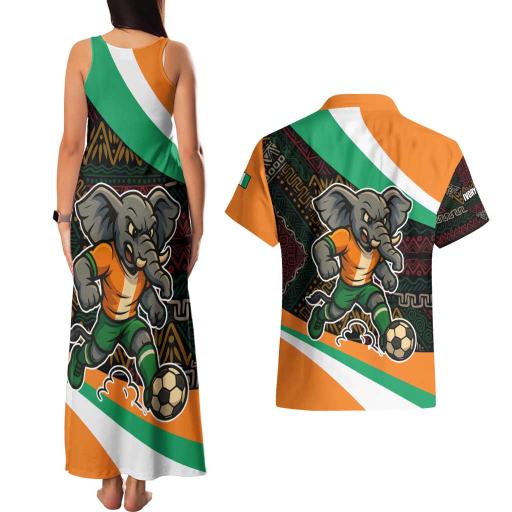 Ivory Coast Couples Matching Tank Maxi Dress and Hawaiian Shirt with Soccer Elephant and Tribal Pattern Design - Wonder Print Shop
